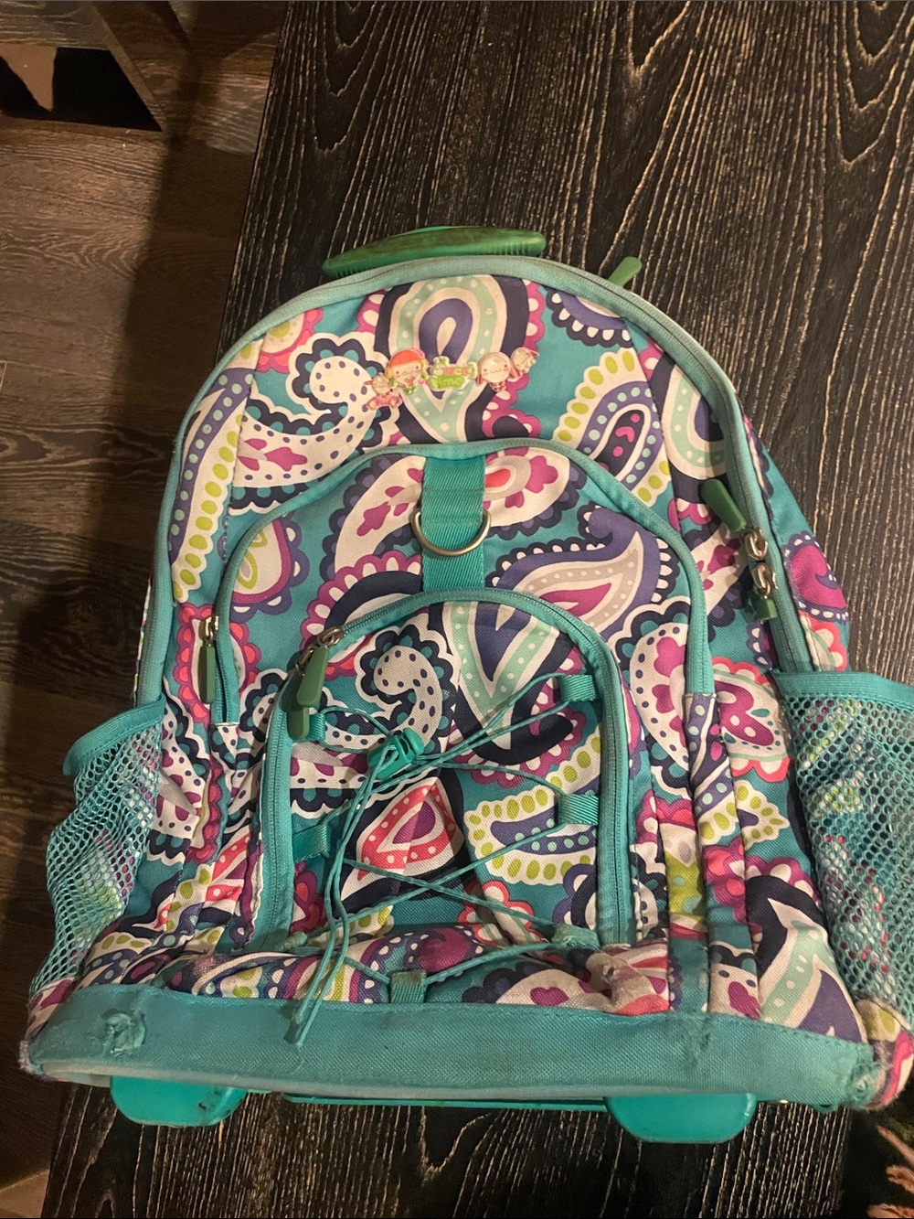 Pottery Barn Kids Turquoise Paisley Backpack with Pink and Purple Accents